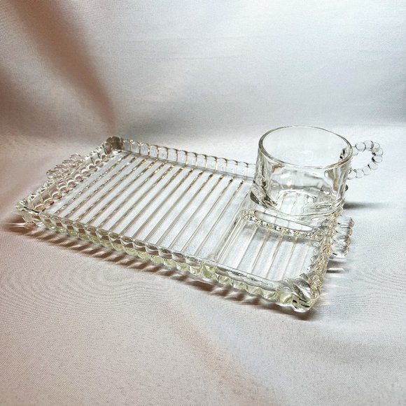Vintage Hazel Atlas Snack-Sip-Smoke Tray & Cup Set 1950s Vanity Jewelry - Picture 5 of 13